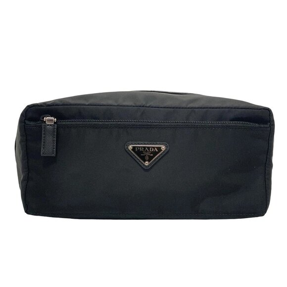 Auth PRADA - Black Nylon Saffiano Leather Mens Clutch Bag - Picture 1 of 11
